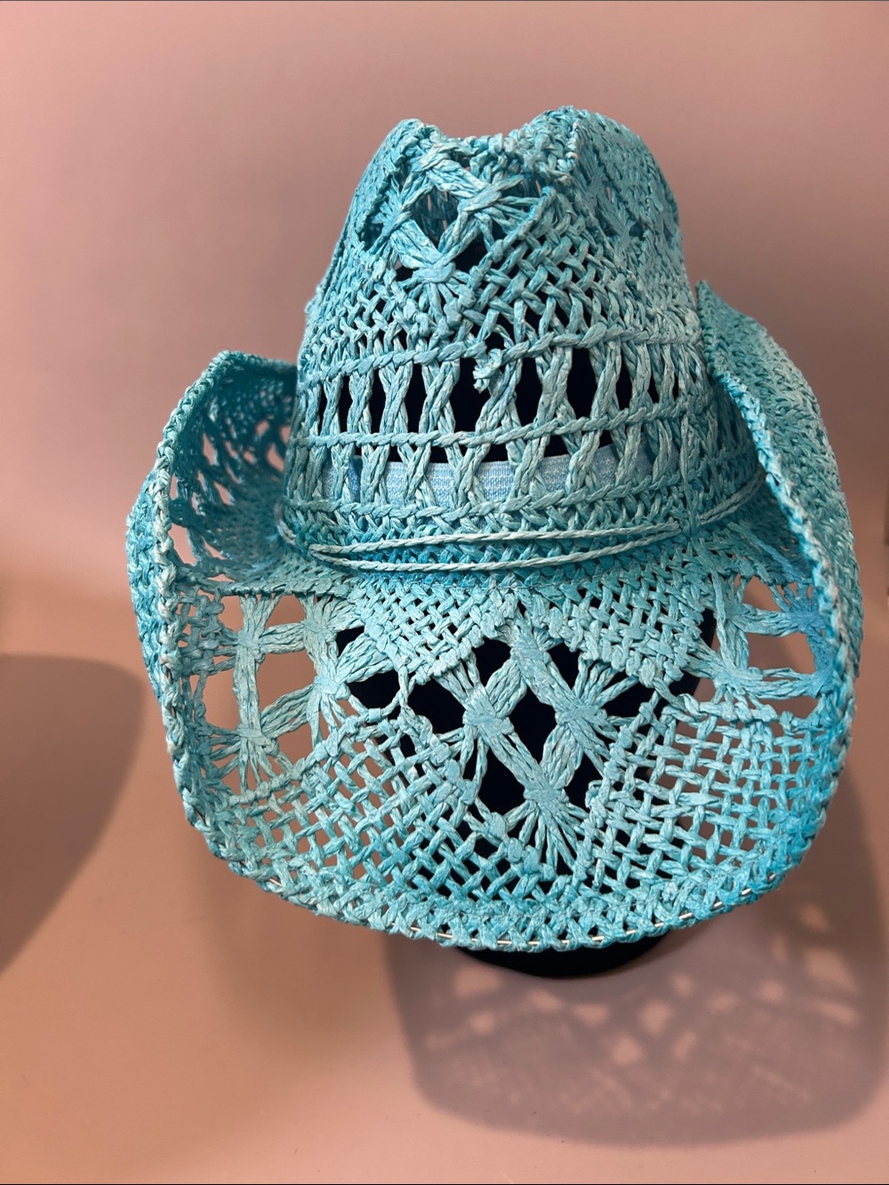 Lot of 4 Women’s Straw Fashion Cowboy Hats- Pink 2 (small/med) White & Turquoise - Picture 4 of 17